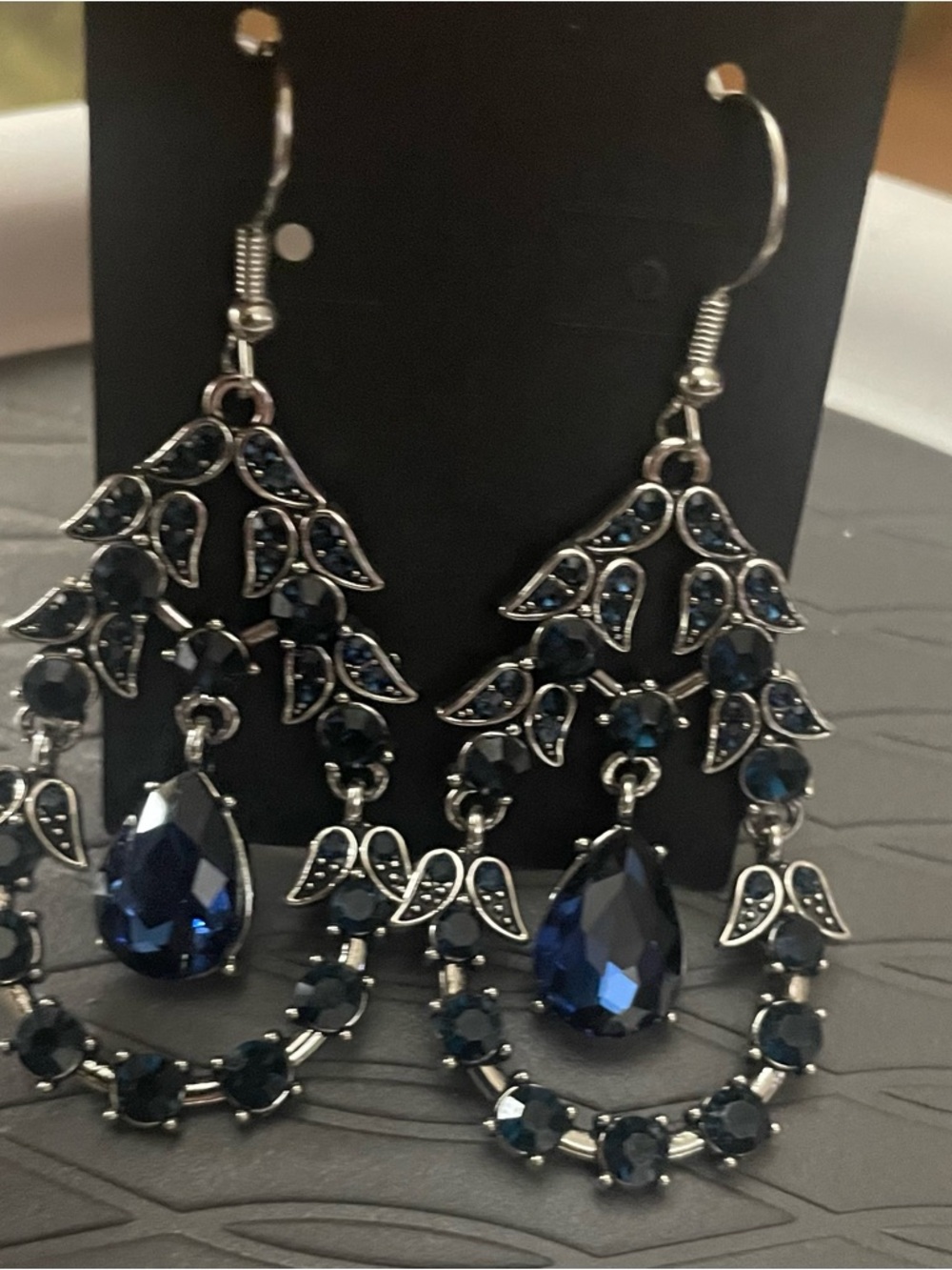 Deep Blue Teardrop Chandelier Earrings, NWT’s.